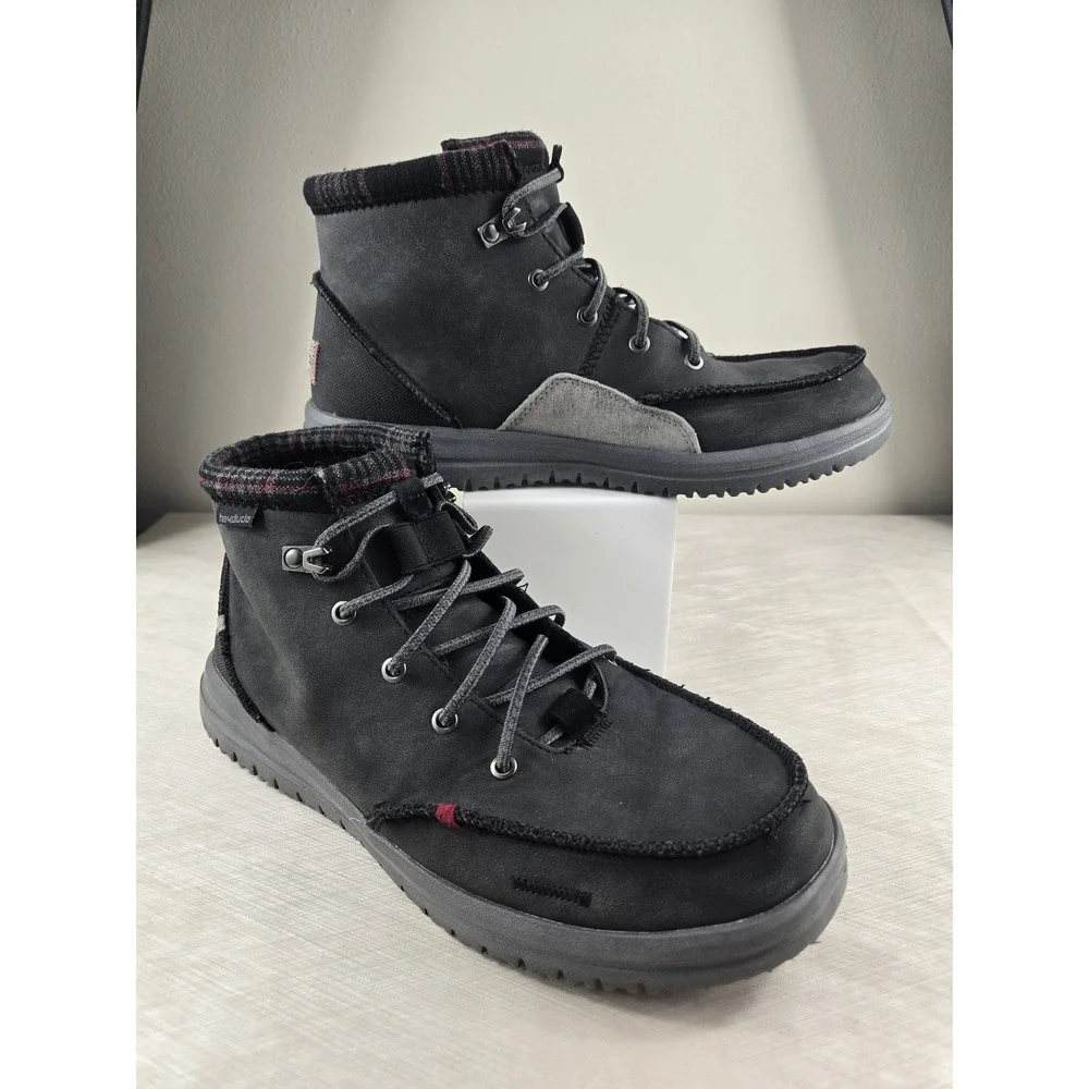 Hey Dude Scott Grip Mens Black Grey Flannel Lined Water Resistant Boots SIZE 10